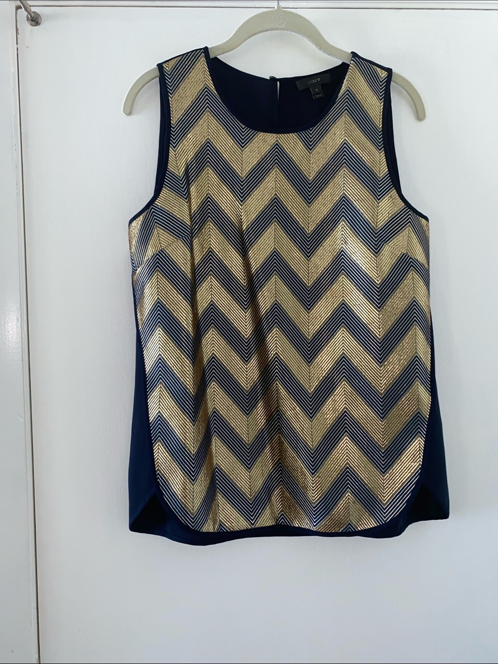 J. Crew Navy and Gold Chevron Tank Top Sz 4 NWOT